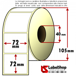 Rollo de 700 etiquetas adhesivas de papel vélin para impresión por transferencia térmica mm 72x72 -1 Pista núcleo 40 (72x70)