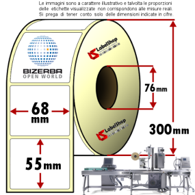Roll of 3000 adhesive labels mm 68x55 Thermal 1 track core 76 strong glue for frozen foods TOP protected