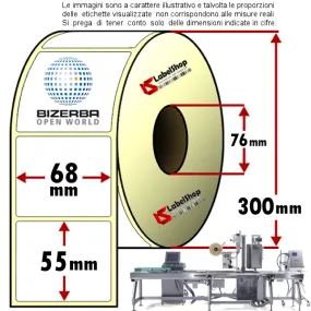 Rollo de 3000 etiquetas adhesivas de 68x55 mm, térmicas, núcleo de 1 pista, adhesivo fuerte, protección TOP para Bizerba.