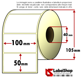 Rollo de 1000 etiquetas adhesivas mm 100x50 Papel vellum 1 pista núcleo 40