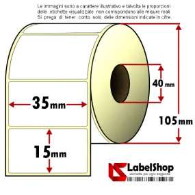 Roll of 3000 adhesive labels mm 35x15 Thermal 1 track core 40