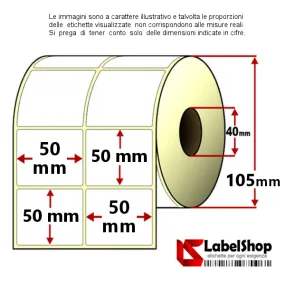 Roll of 2000 adhesive labels mm 50x50 Direct thermal 2 tracks core 40