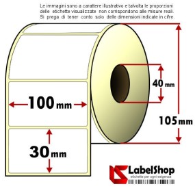 Roll of 1500 adhesive labels mm 100x30 Thermal 1 track core 40
