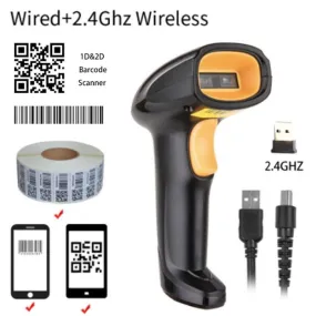 Escáner CCD 2D para la lectura de códigos de barras y códigos QR, tanto con cable como inalámbrico.