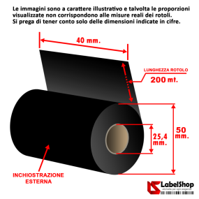 Ribbon 40x200 ink out WAX RESIN - Wax-resin carbon ribbon for thermal transfer printing